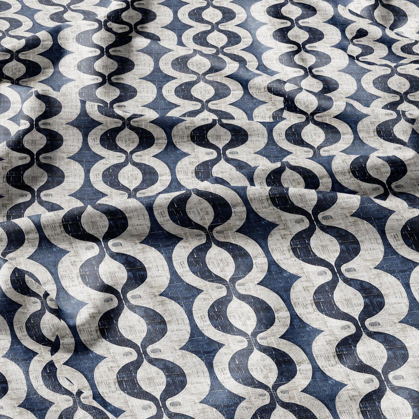 100% LINEN Fabric stripe squirl print linen - blue linen botanical fabric for upholstery home decor dress making
