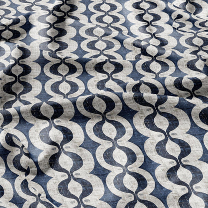100% LINEN Fabric stripe squirl print linen - blue linen botanical fabric for upholstery home decor dress making