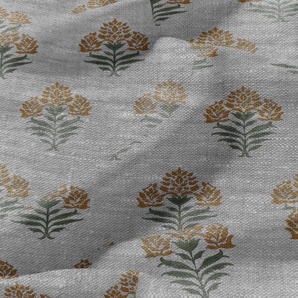 100% LINEN Fabric Block print Parijat flower - oatmeal linen fabric with floral print - heavy for home decor clothing 2753