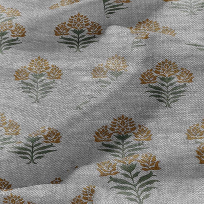 100% LINEN Fabric Block print Parijat flower - oatmeal linen fabric with floral print - heavy for home decor clothing 2753