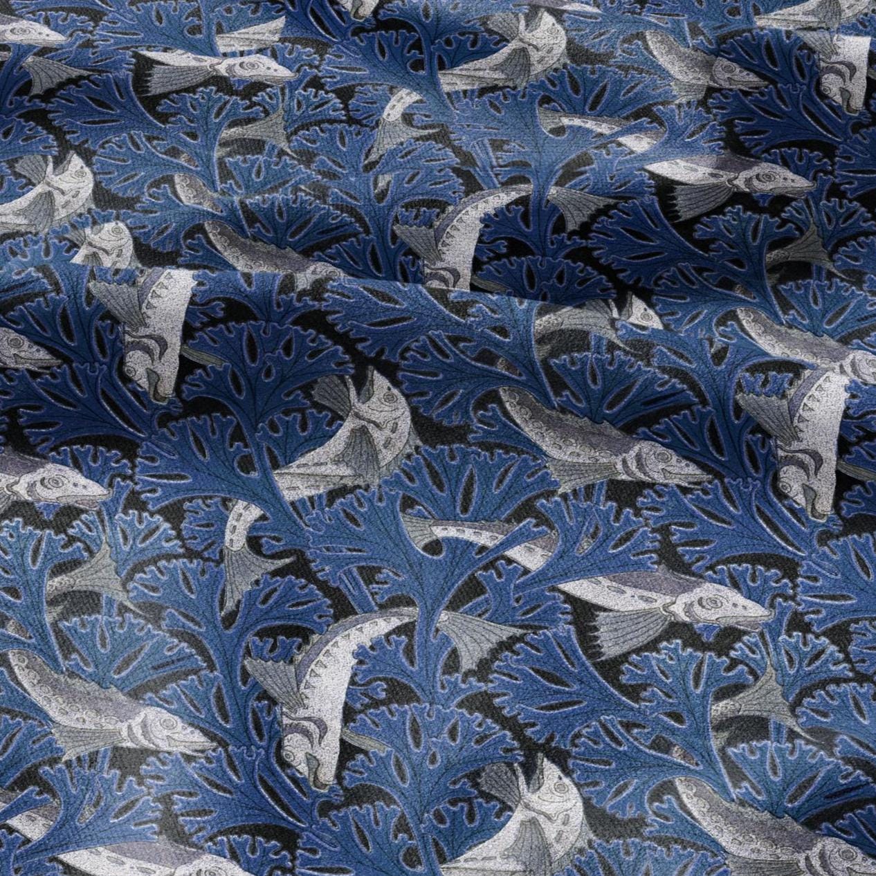 100% linen Vintage Fish fabric for Curtain Upholstery Cushion - block print fabric for dress making sewing