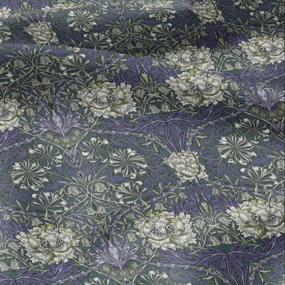 100% linen fabric William Morris Honeysuckle blue green print - Victorian Art crafts Historical pattern fabric upholstery dress making 3297