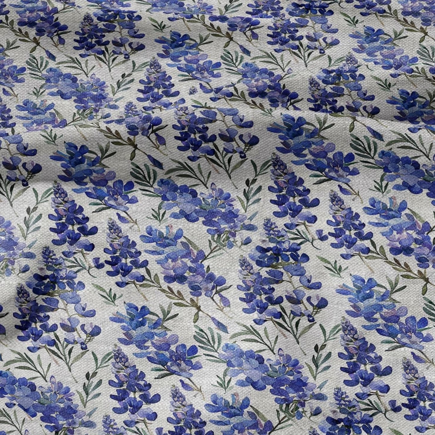 100% LINEN Fabric Lupin blue flower print on oatmeal linen - modervintage floral - sewing clothing home textile light upholstery 2972