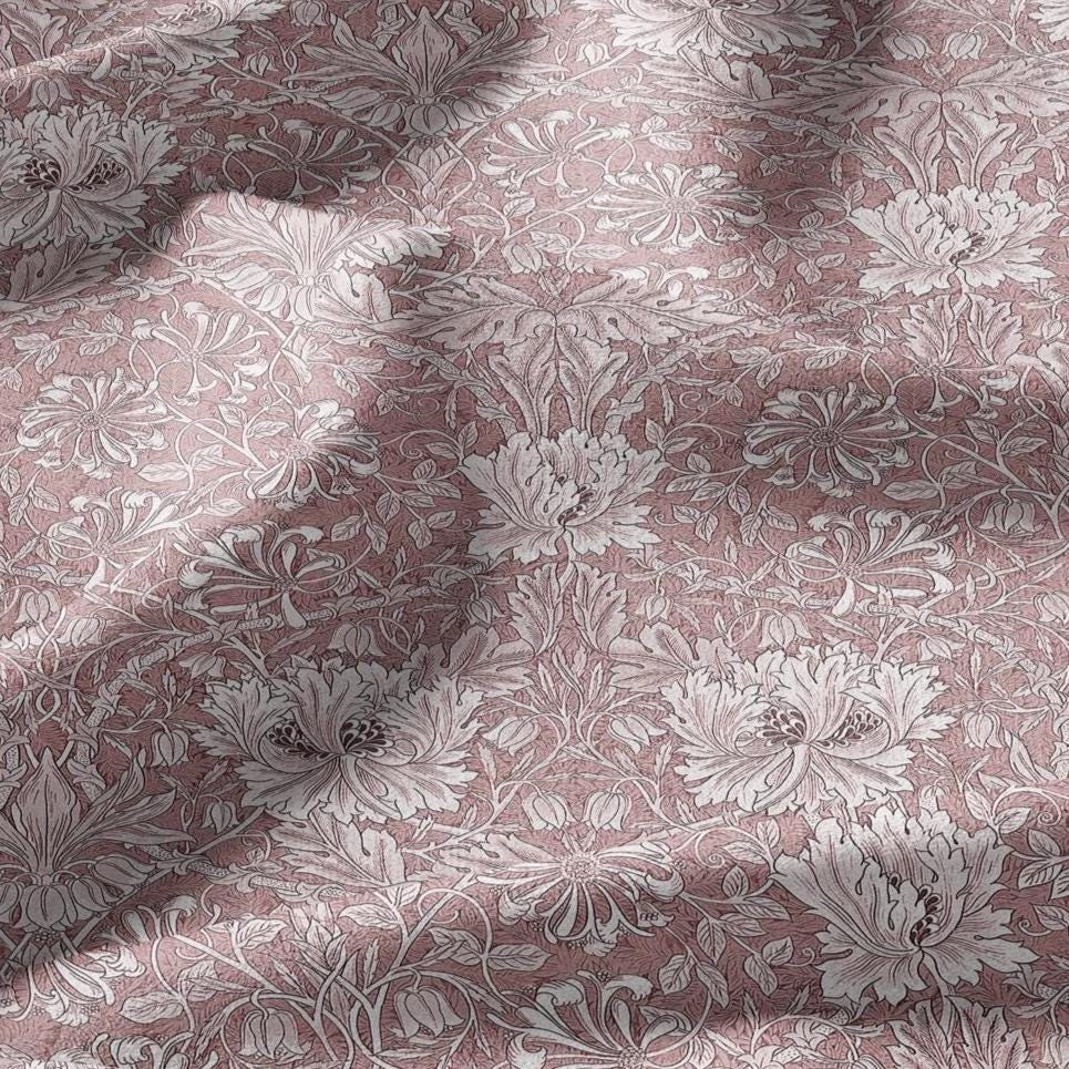100% linen fabric William Morris Honeysuckle brown print - Victorian Art crafts - Historical pattern fabric upholstery dress making 3264