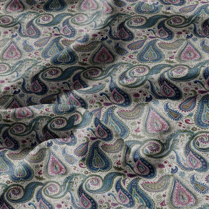100% LINEN Fabric Paisley print - colorful indian block print on linen print upholstery curtains dress making