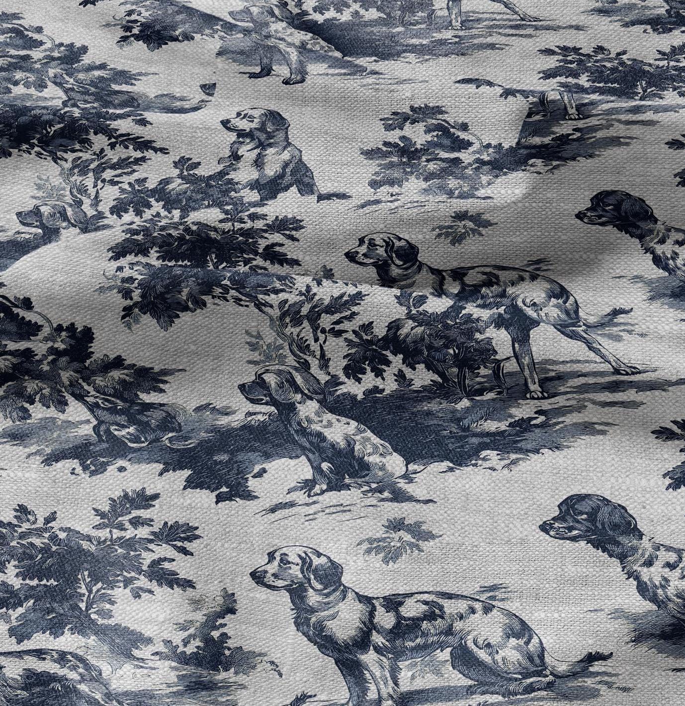 100% LINEN Fabric Toile de jouy Dog - linen Fabric by the Yard by LithuanianLinen for upholstery dressmaking curtains home textile
