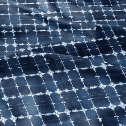 100% LINEN Fabric indigo blue print - Shibori abstract squares - upholstery curtains dress making 2982