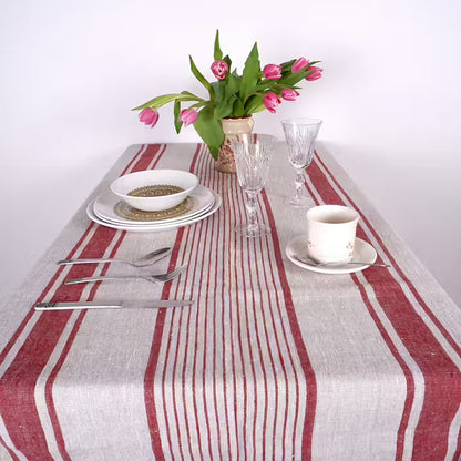 Village Red - linen tablecloth