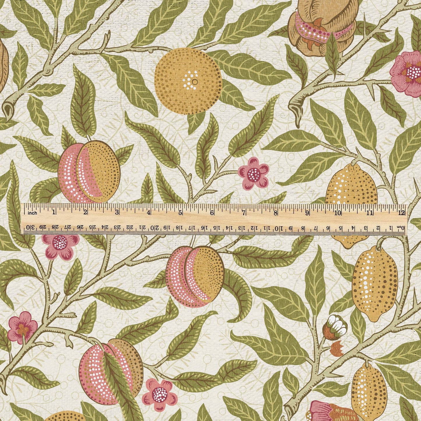 William Morris Fruits 100% LINEN Fabric - British linen floral upholstery - lemon Pomegranate home textile Victorian fabrics yellow 3173