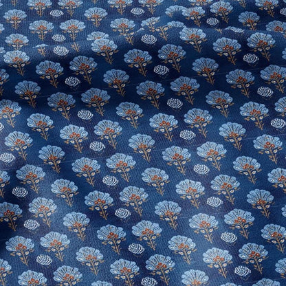 100% LINEN Indigo blue block print - Blue blossom - floral fabric for dress making or home decor 2934
