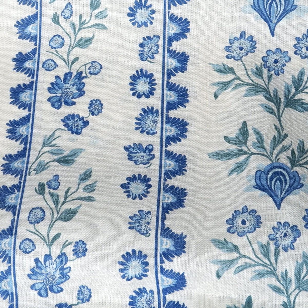 100% LINEN Fabric Floral stripe blue green white - french linen floral upholstery home textile Victorian fabrics 2153