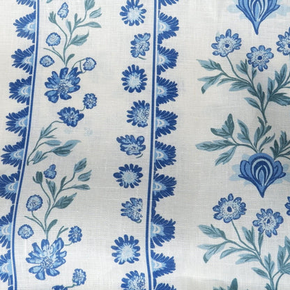 100% LINEN Fabric Floral stripe blue green white - french linen floral upholstery home textile Victorian fabrics 2153