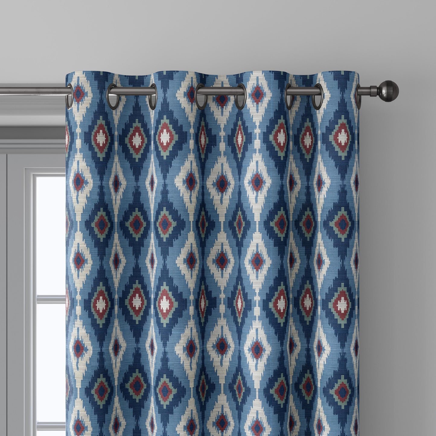 100% linen fabric Ikat geometric print - Vintage modern 3390