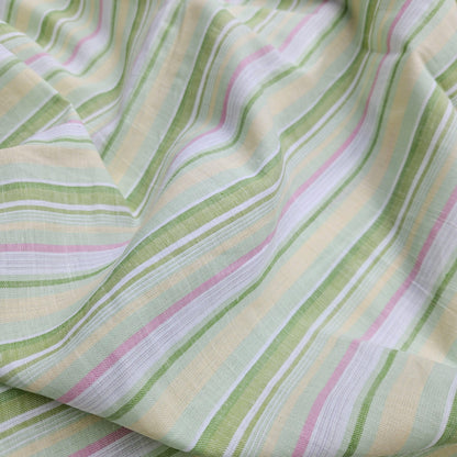 Premium Linen striped Fabric in pastel green white | Medium weight multicolor stripes Andalusia Stripe for clothing home textile