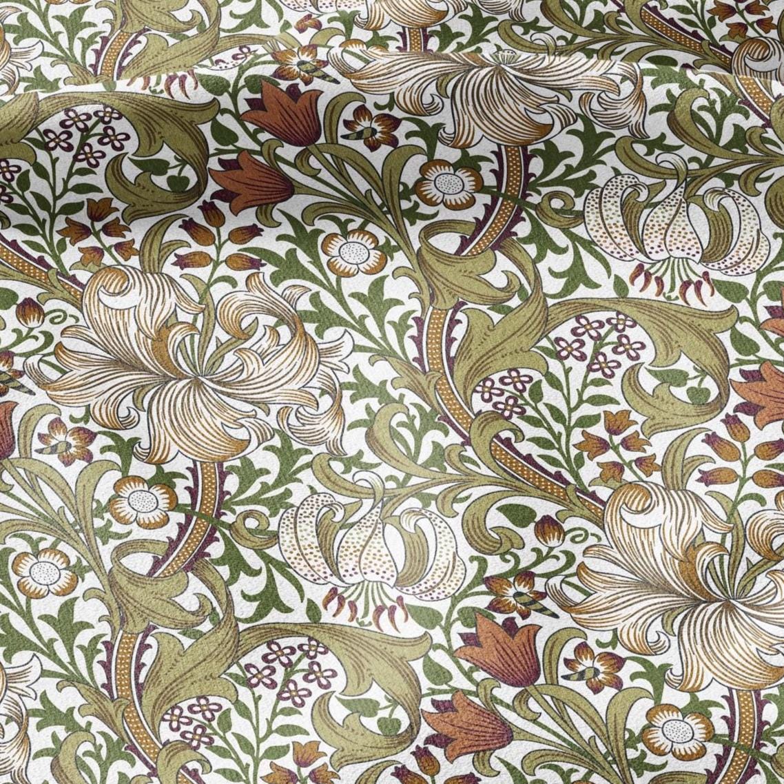 William Morris Willow Golden Lily Beige 100% LINEN Fabric - British linen floral upholstery home textile Victorian fabrics 3241