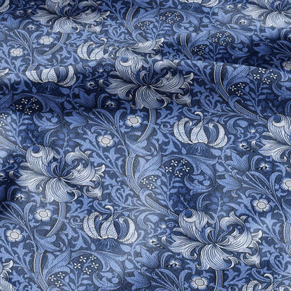 100% LINEN Fabric William Morris Golden Lily blue white - British linen floral upholstery home textile Victorian fabrics 3226