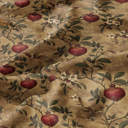 100% LINEN Fabric stripe Pomegranate blossom print linen - floral linen botanical fabric for upholstery home decor dress making