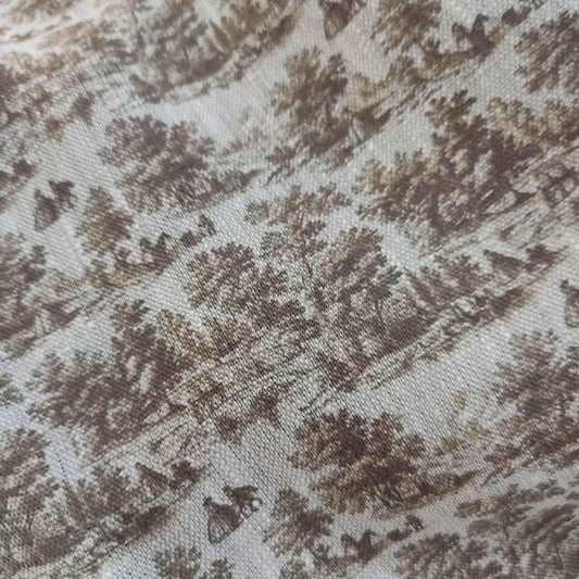 100% LINEN Fabric Toile de Jouy brown Countryside, oatmeal linen fabric with brown print, French linen fabric upholstery home decor curtains