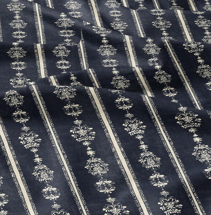 100% LINEN Fabric Indigo blue stripe block - tribal print on linen print upholstery curtains dress making