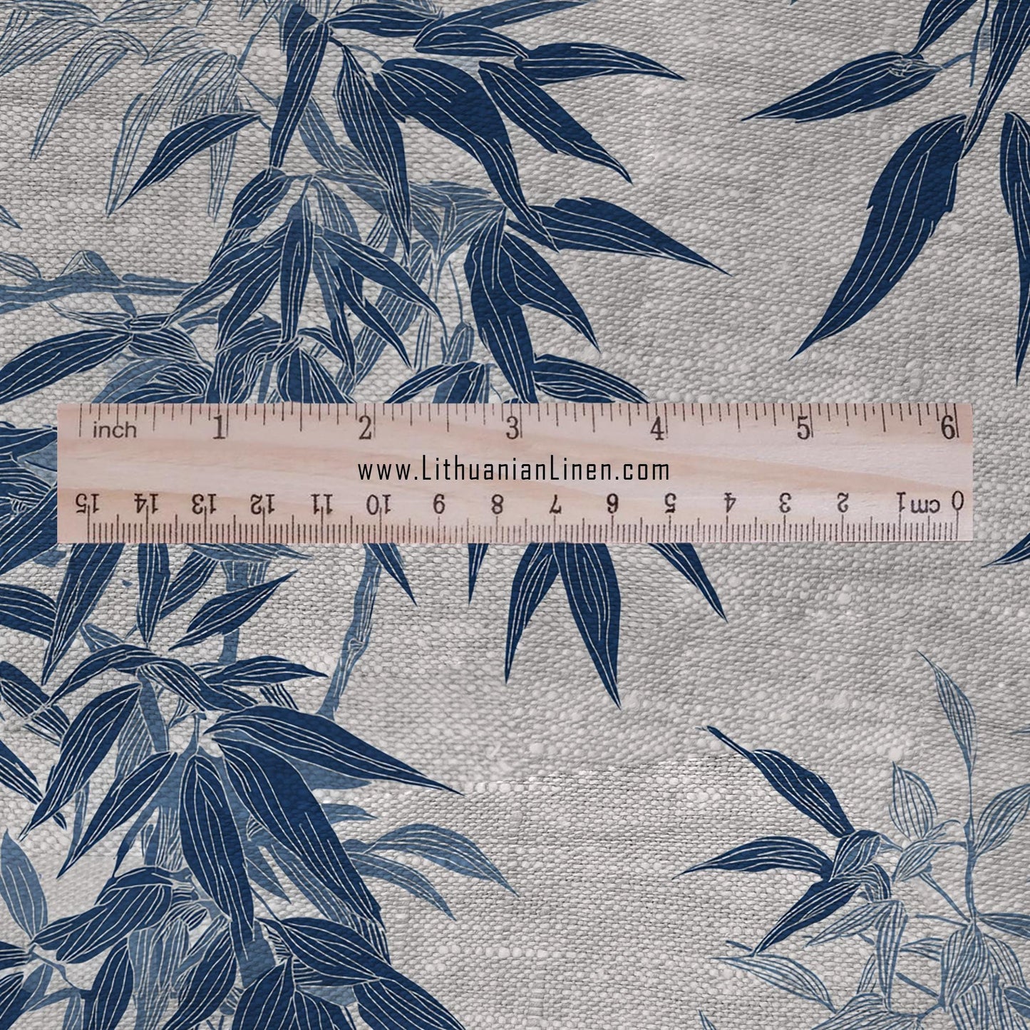 100% LINEN Fabric Bamboo blue print - botanical floral on oatmeal linen - chinoiserie modern vintage 3050