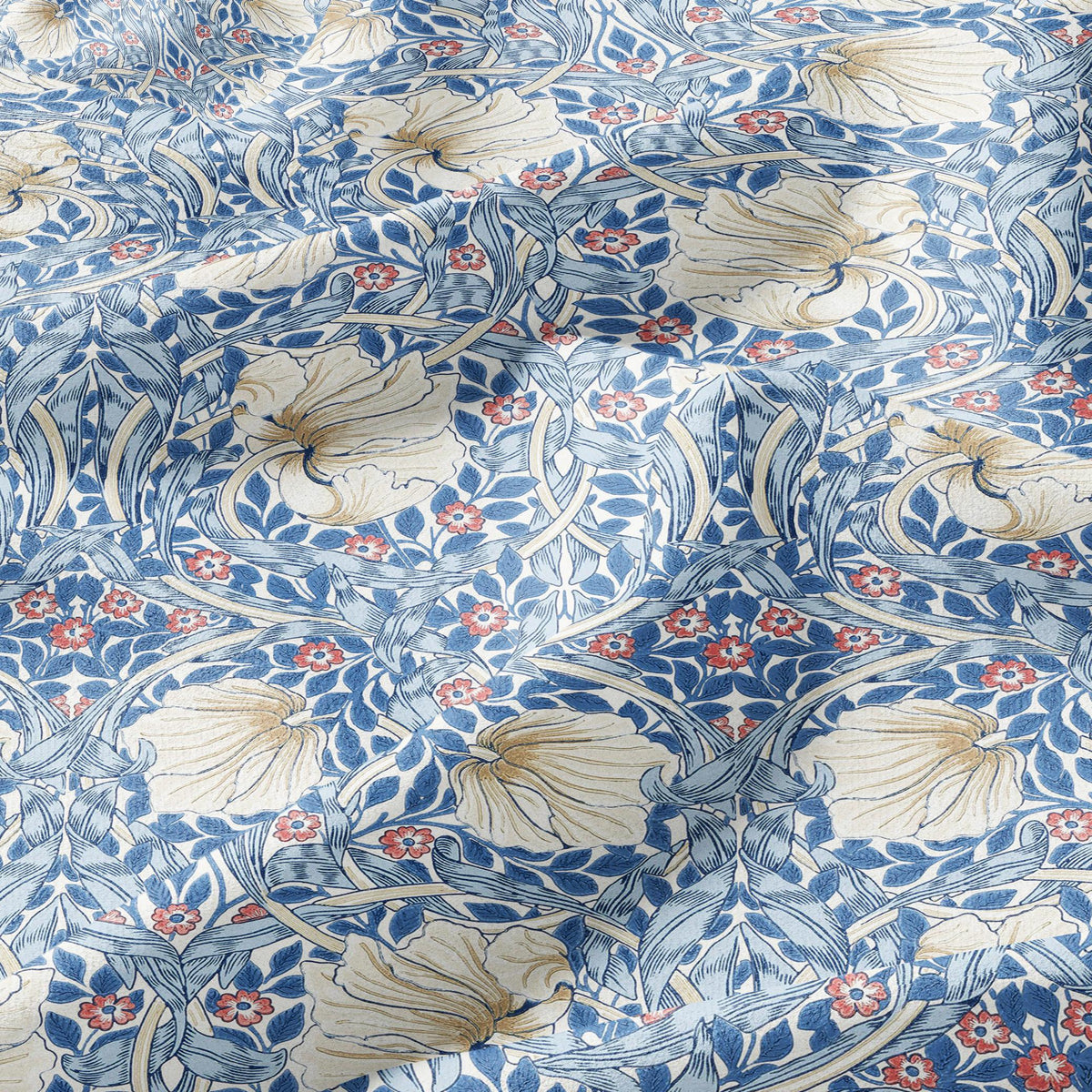 100% LINEN fabric - William Morris Pimpernel BLUE  - British Victorian Art Craft flax - sewing home decor or clothing 3841