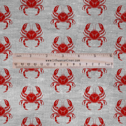 Crab red print on 100% LINEN - Zodiac print linen Fabric - Linen fabric for dressmaking home textile 2684