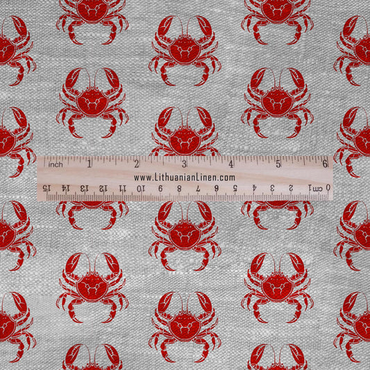 Crab red print on 100% LINEN - Zodiac print linen Fabric - Linen fabric for dressmaking home textile 2684
