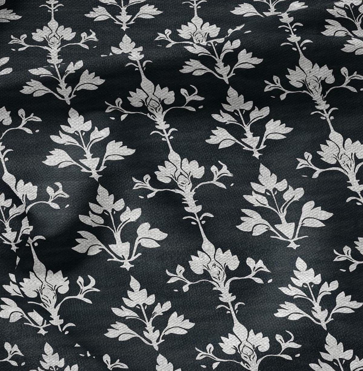 100% LINEN Fabric block print in dark blue - linen fabric with block floral print - linen fabric upholstery home decor dressmaking