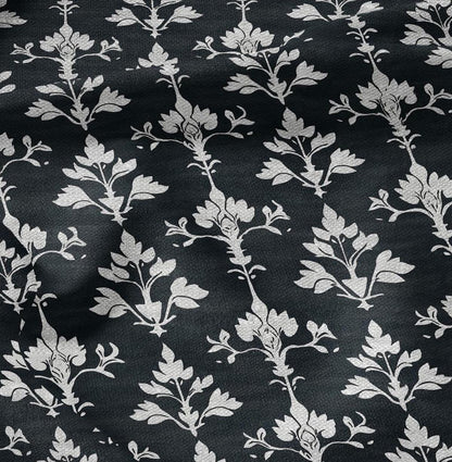 100% LINEN Fabric block print in dark blue - linen fabric with block floral print - linen fabric upholstery home decor dressmaking