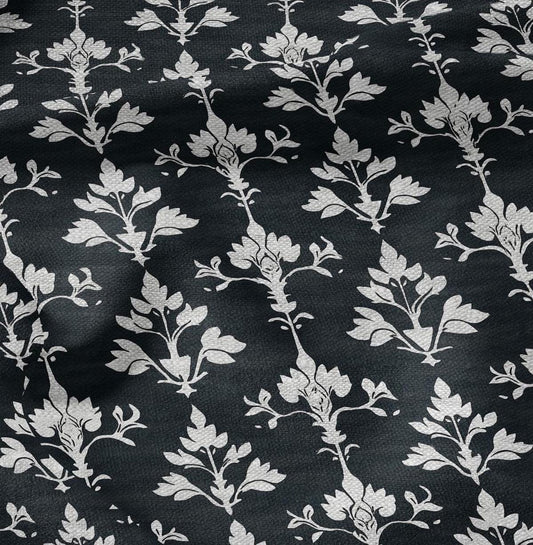 100% LINEN Fabric block print in dark blue - linen fabric with block floral print - linen fabric upholstery home decor dressmaking