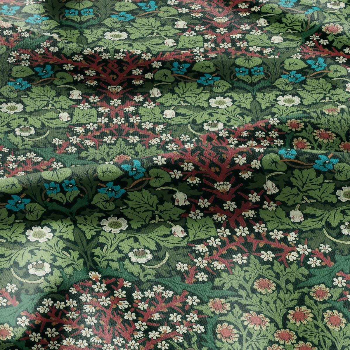 William Morris Blackthorn 100% LINEN Fabric - British linen floral upholstery home textile Victorian fabrics green 3175