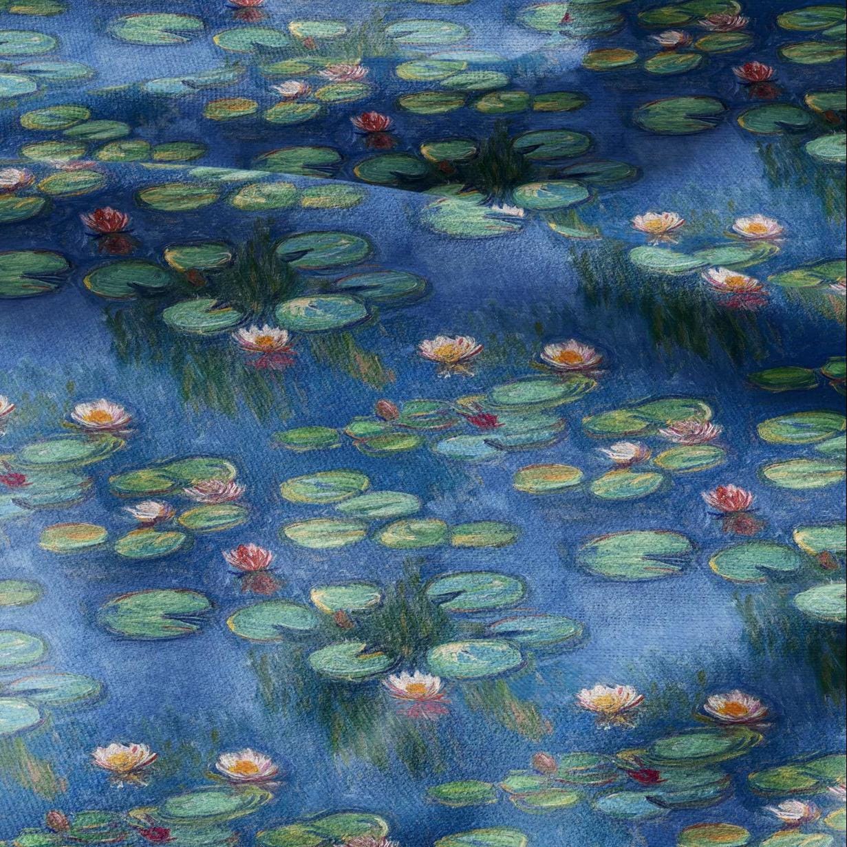 100% LINEN Fabric  - Waterlily - linen fabric inspired by Monet Paintings Water Lilies - heavy linen fabric for upholstery home decor 2072