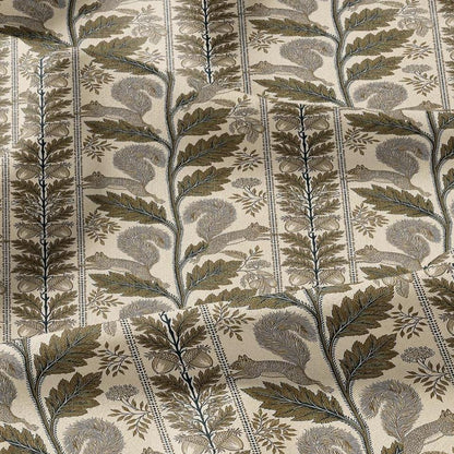 100% LINEN Fabric Woodland - Brown floral print with Squirrel Neutral Fabric by the Yard by LithuanianLinen 3788