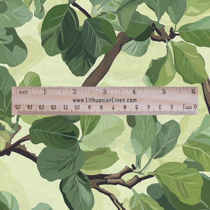 100% LINEN Fabric greenery floral - Fig tree leaves botanical for upholstery dressmaking curtains home textile Art Nouveau 2172
