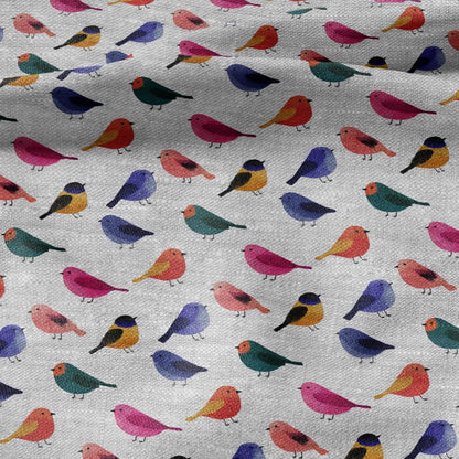 100% LINEN Fabric Colorful birds print on oatmeal natur linen- animal modern - sewing clothing home textile light upholstery 2887