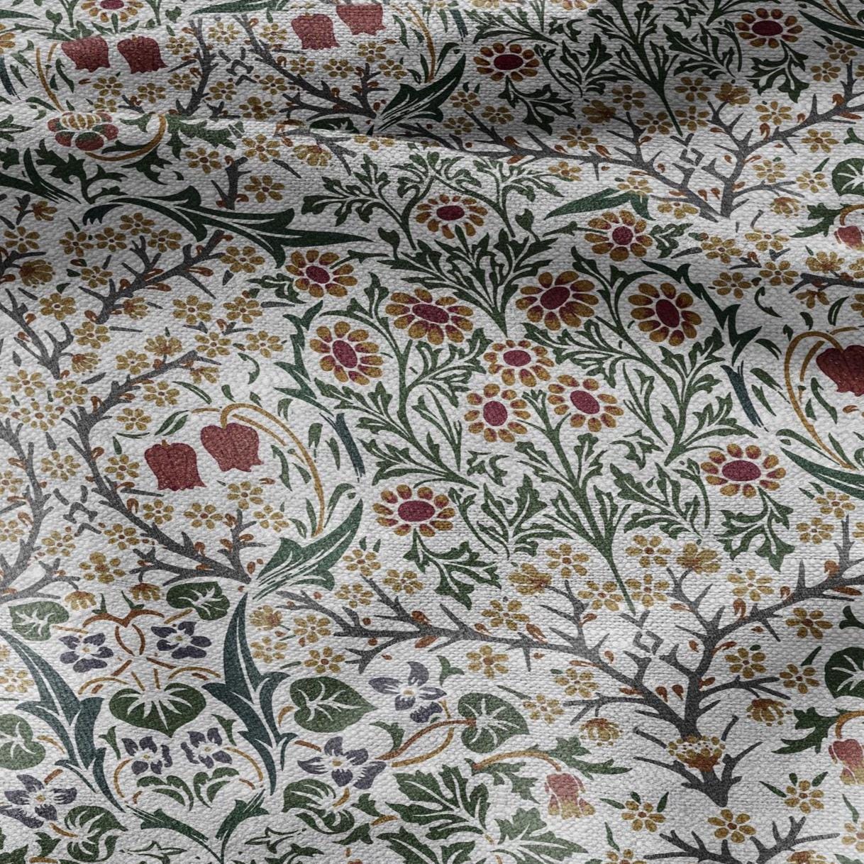 100% LINEN Fabric William Morris Blackthorn - oatmeal natur linen fabric with botanical print - Victorian Art Craft Historical 3179