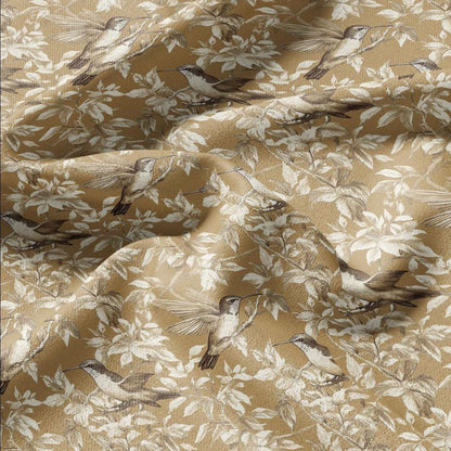100% LINEN Fabric Colibri print - hummingbird mustard yellow - heavy linen fabric for upholstery home decor or medium for dress making 2404