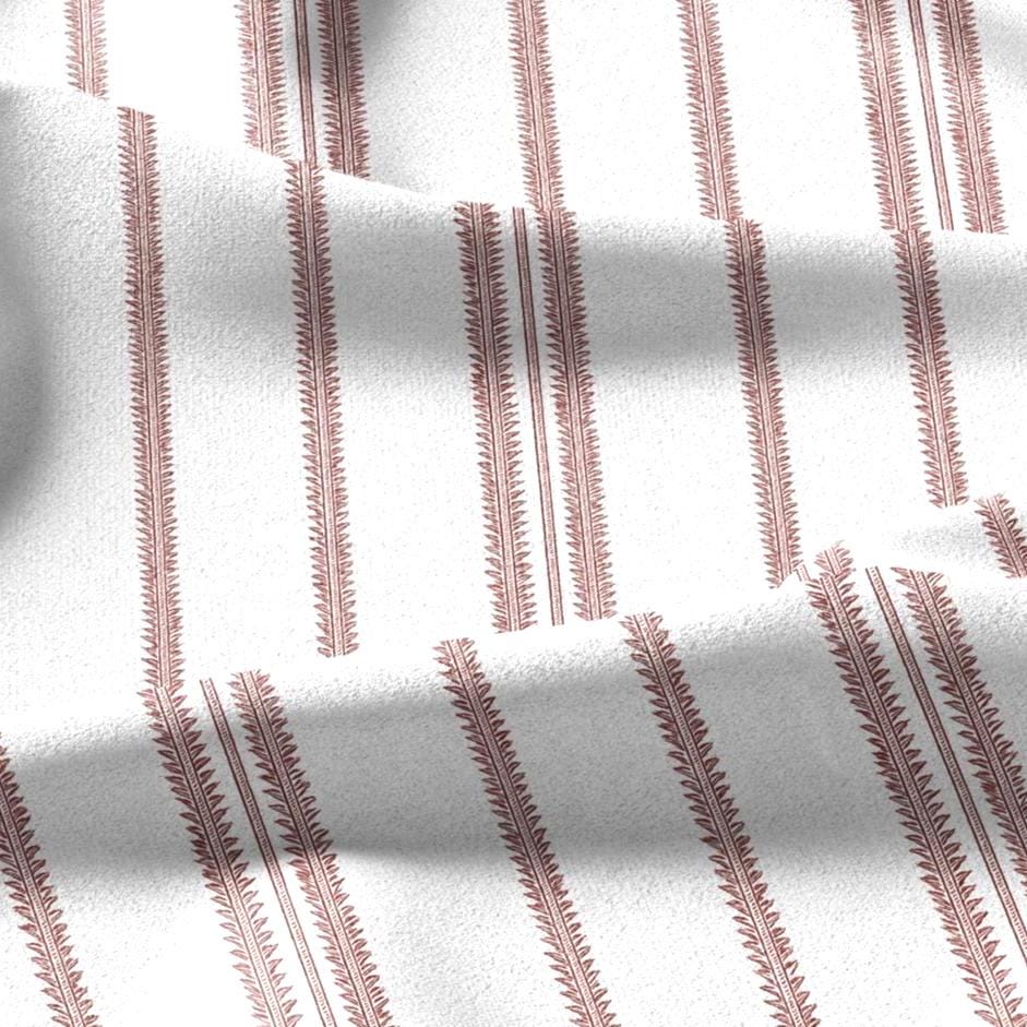 100% LINEN Fabric french red white stripe print - vintage modern  3360