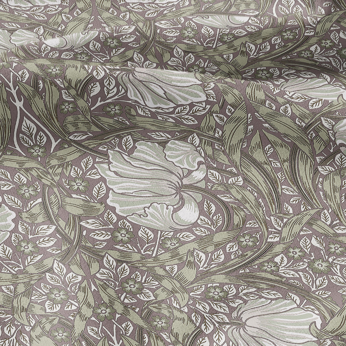 100% LINEN fabric - William Morris Pimpernel green pink - British Victorian flax - sewing upholstery home decor or clothing 3855