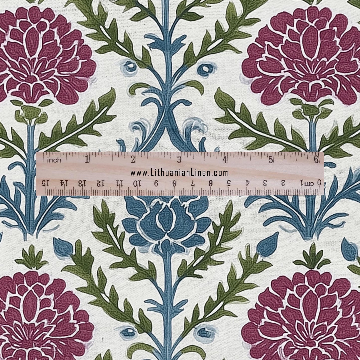 100% LINEN Fabric floral print - Grandmillennial - Modern vintage flower upholstery curtains dress making 2936