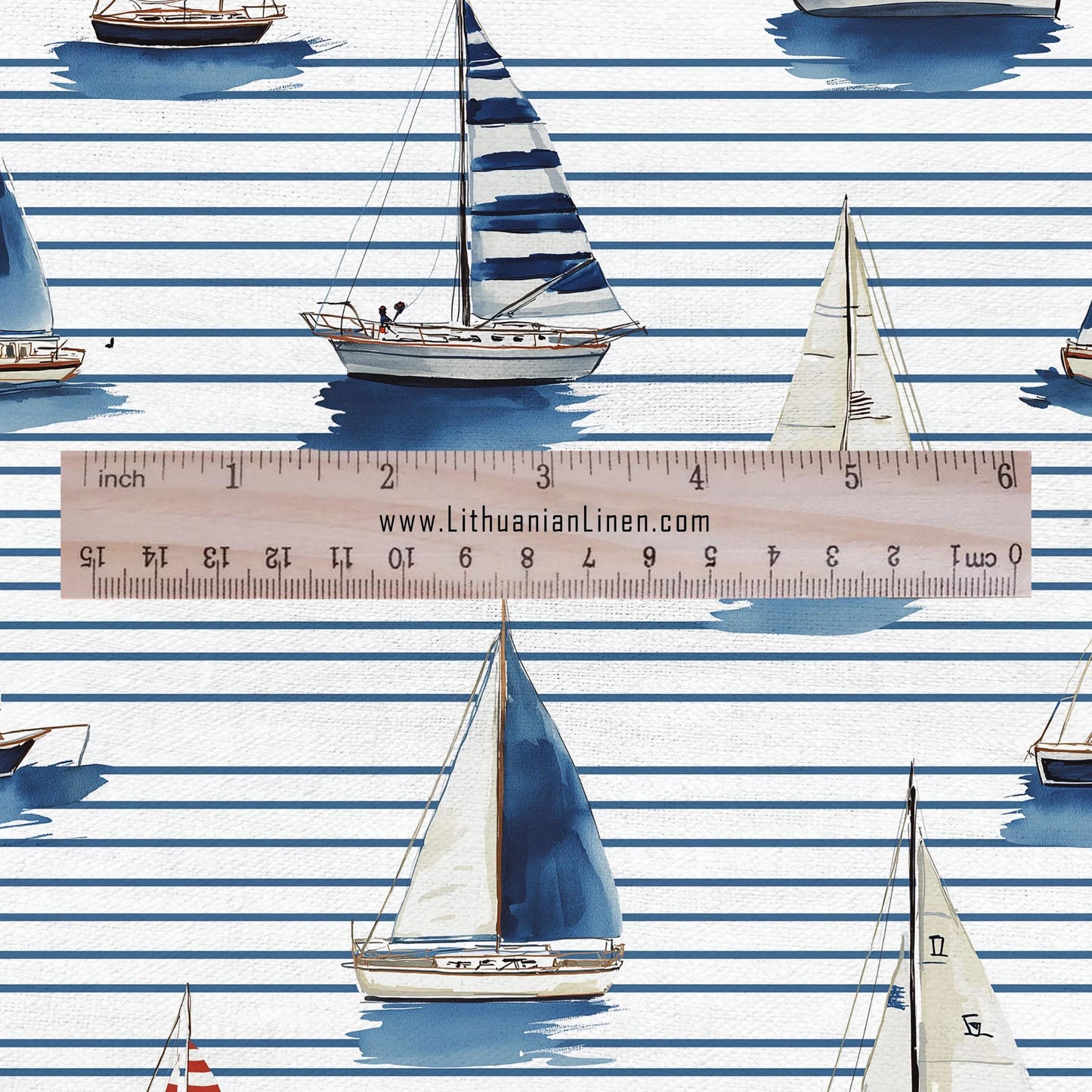 100% LINEN Fabric Ships in sea print linen - coastal fabric for upholstery home decor dress making 2888