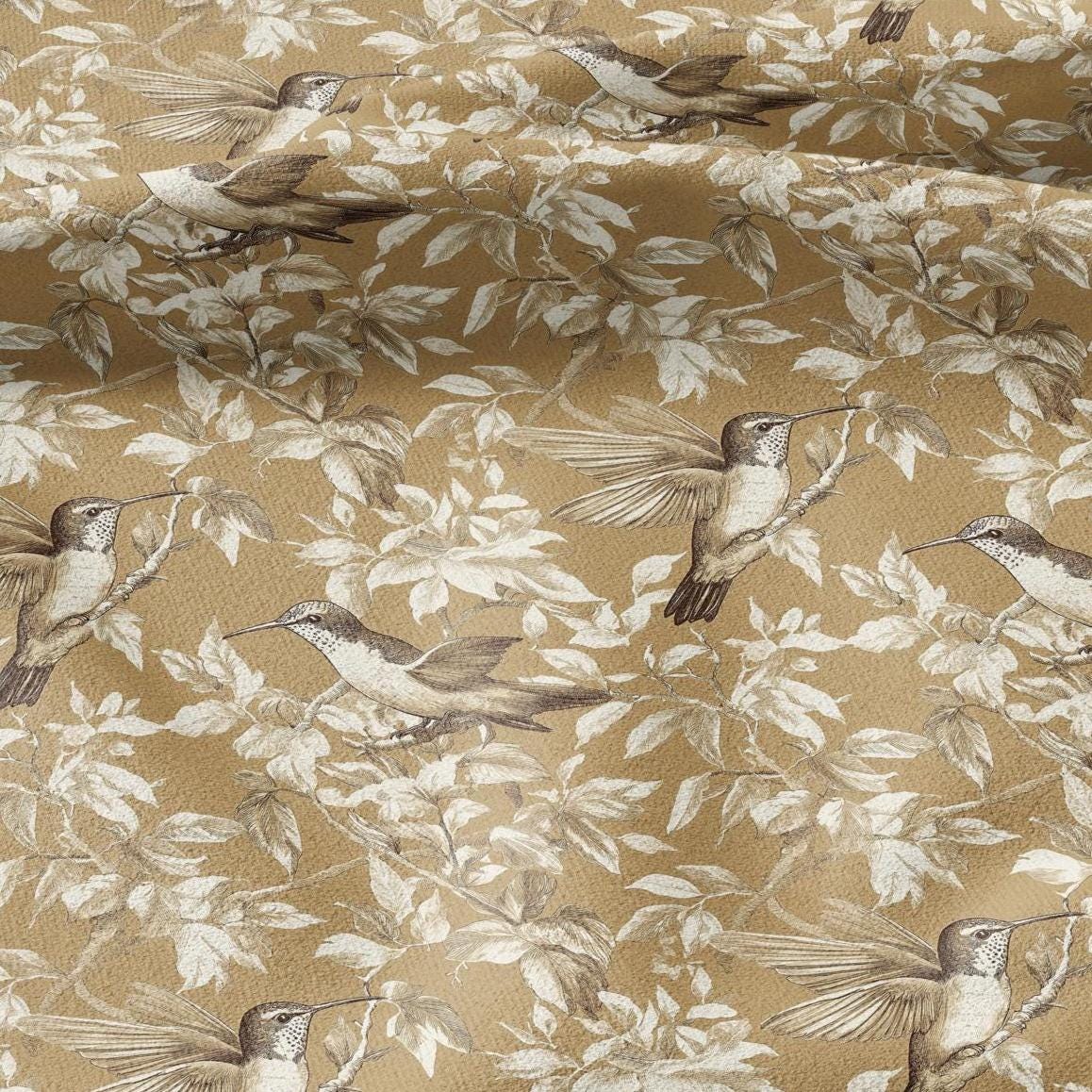 100% LINEN Fabric Colibri print - hummingbird mustard yellow - heavy linen fabric for upholstery home decor or medium for dress making 2404