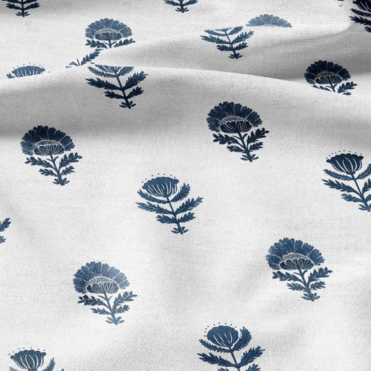 100% LINEN Fabric indian block print - indigo blue flower vintage modern for upholstery home decor - medium for dress making 2916
