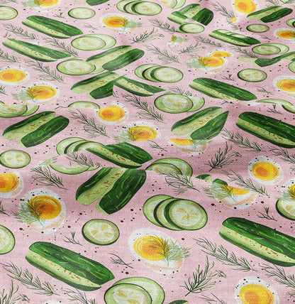 100% LINEN Fabric floral with Lithuania pink soup print - linen fabric cucumber egg dill print upholstery home decor curtains pillowcases