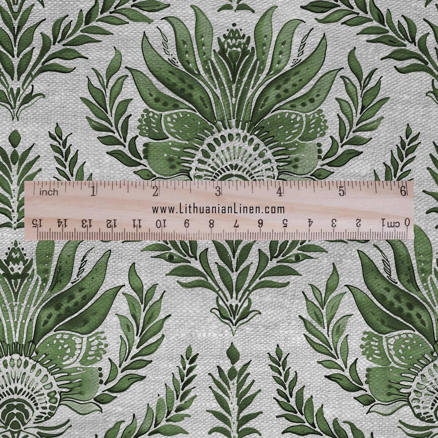 100% LINEN Fabric french blue block print on oatmeal natur linen - 305G - floral toile de jouy fabric, French linen floral upholstery