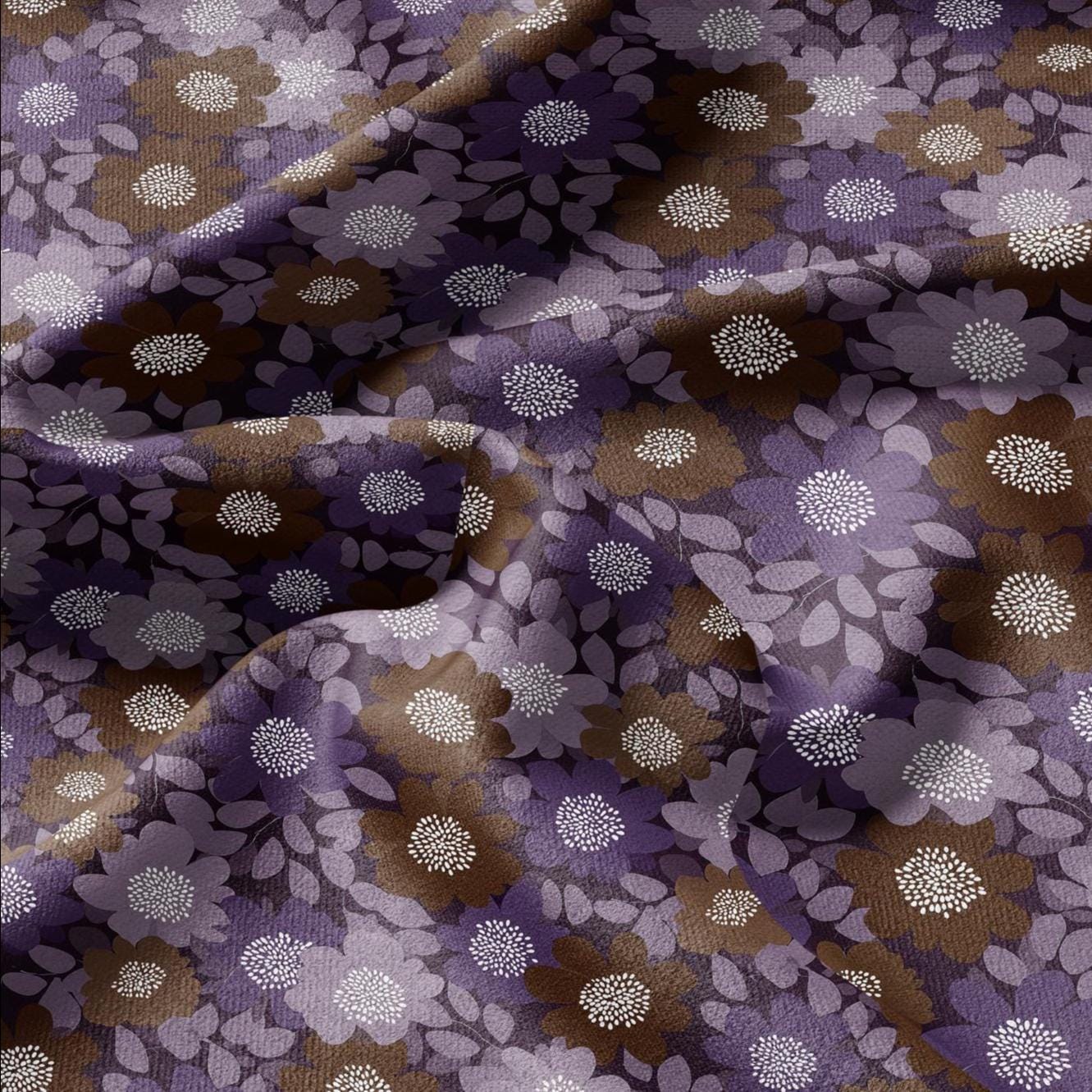 100% LINEN Fabric Modern purple flower - botanical floral - heavy linen fabric for upholstery home decor 3107