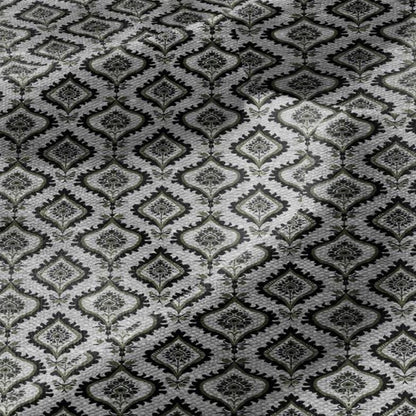 100% LINEN Fabric dark green block print - geometric modern vintage botanical 3418
