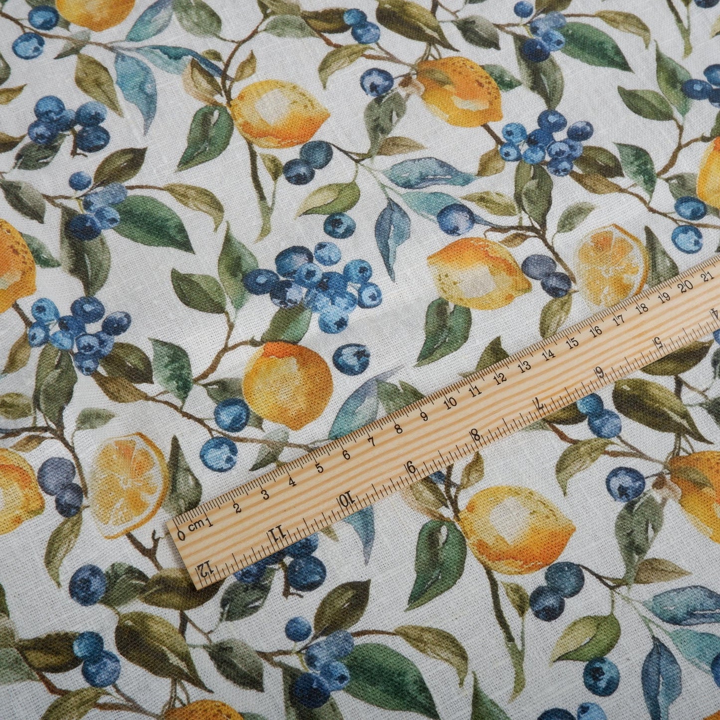 100% LINEN Fabric with lemon blueberry pattern - linen fabric for upholstery home decor dressmaking clothing sewing LithuanianLinen