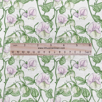 100% LINEN Sweet PEA Art and Crafts Fabric -  flax linen fabric botanical floral for cushion curtains dress making