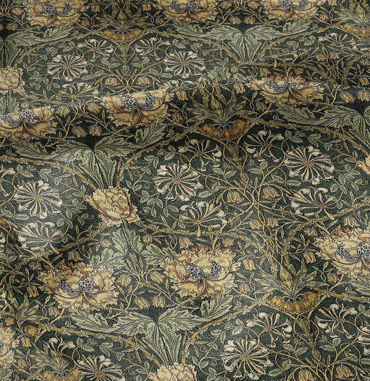 100% linen fabric William Morris Honeysuckle print - Victorian Art crafts linen Fabric - Historical pattern fabric upholstery dress making
